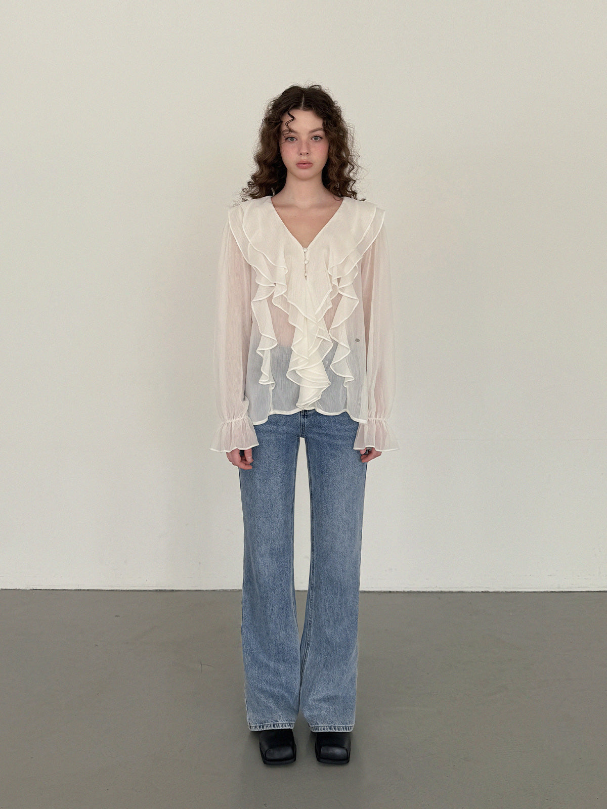 [TWEE] Pore frill bohemian long sleeve blouse