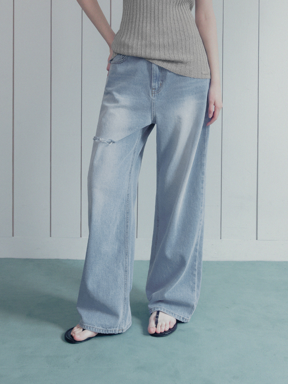 [TWEE] Ozen damage wide long denim pants