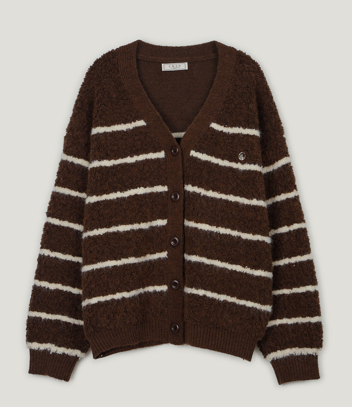 [TWEE] Cardigan Oversize a V con Bouclé a Righe Dent