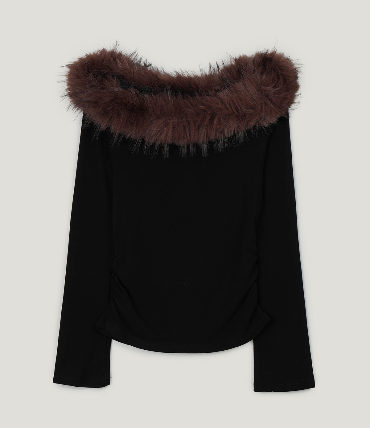 [TWEE] Litto fur shirring off-shoulder long-sleeve top