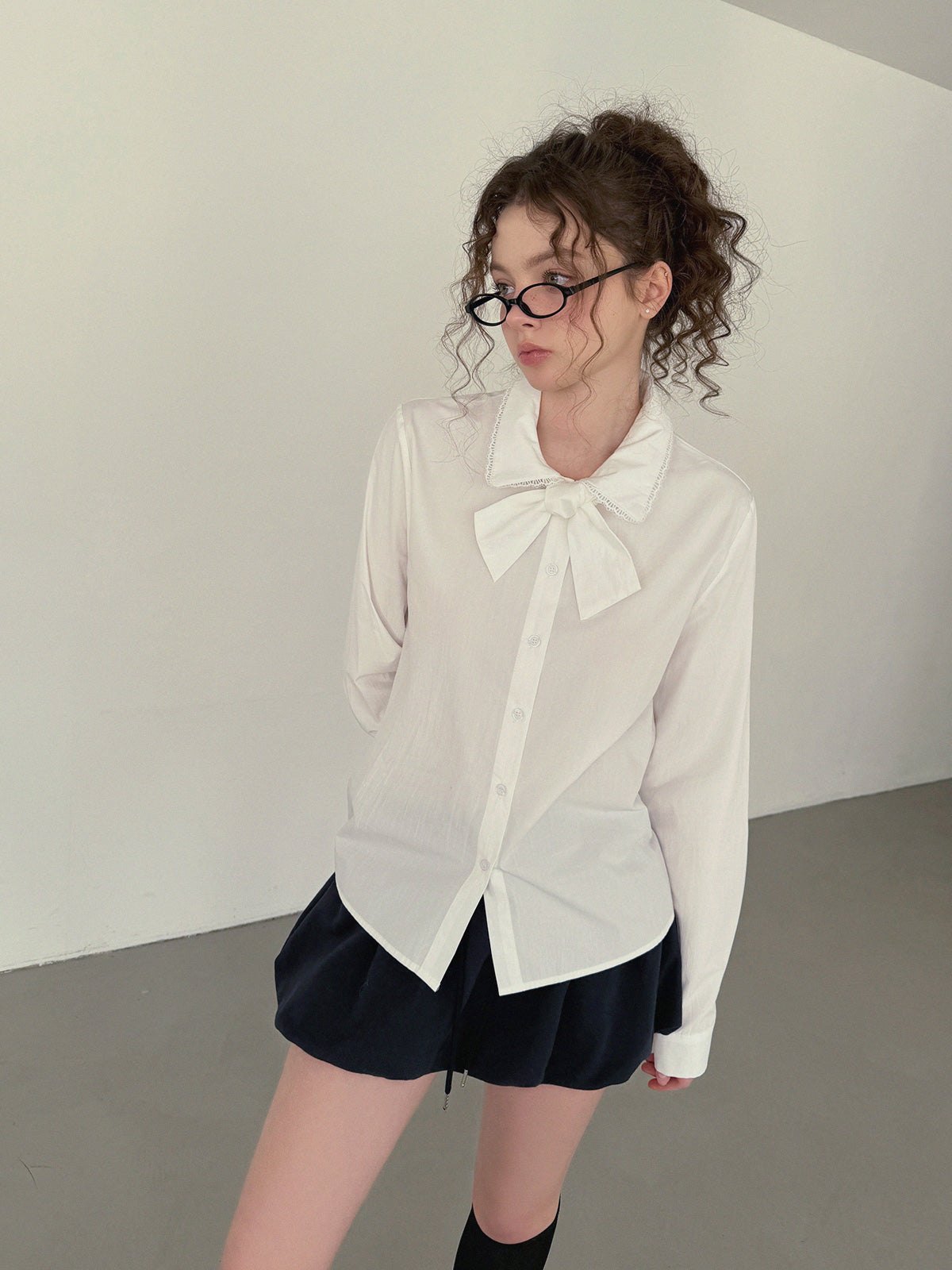 [TWEE] Pico Lace Long-Sleeve Shirt Blouse (Strap Set)