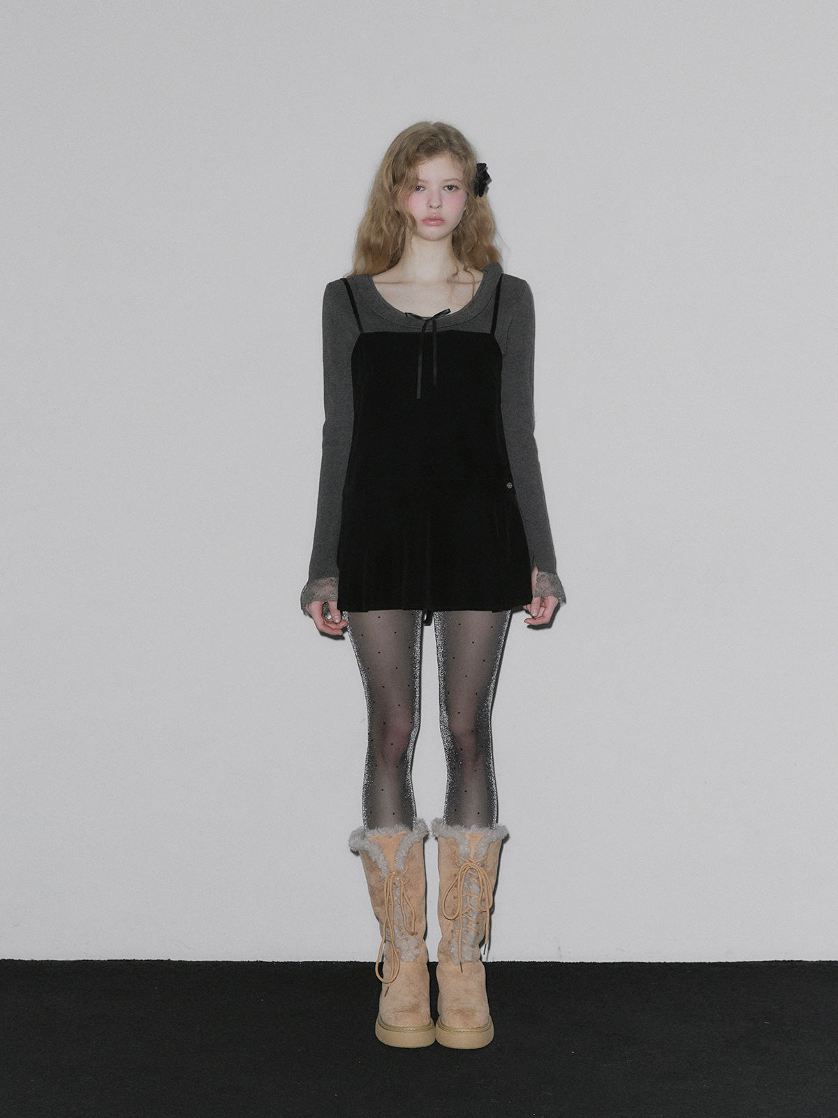 [TWEE] Pudin Velour Layered Mini Dress