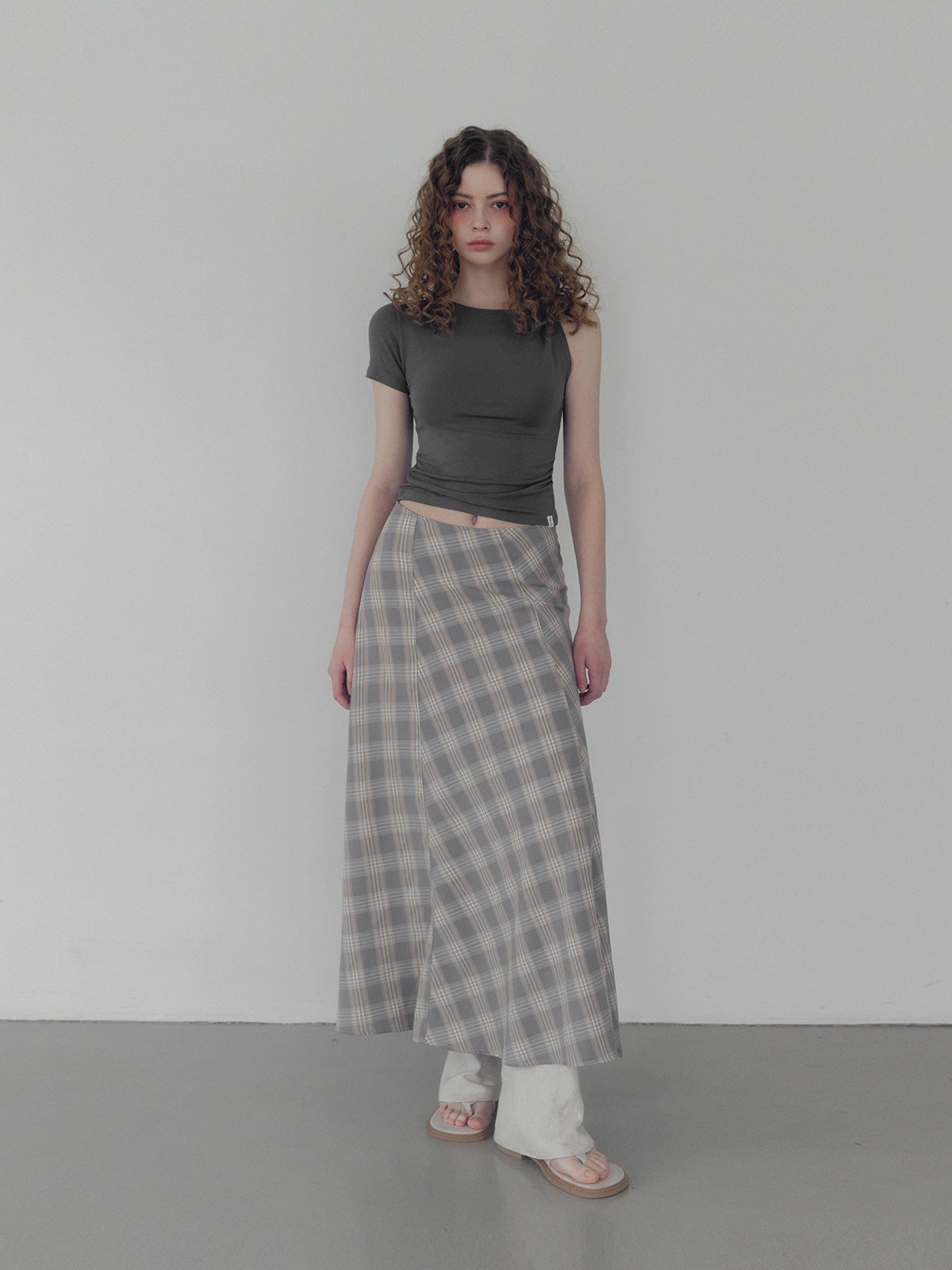 [TWEE] Fitz Check Maxi Long Skirt
