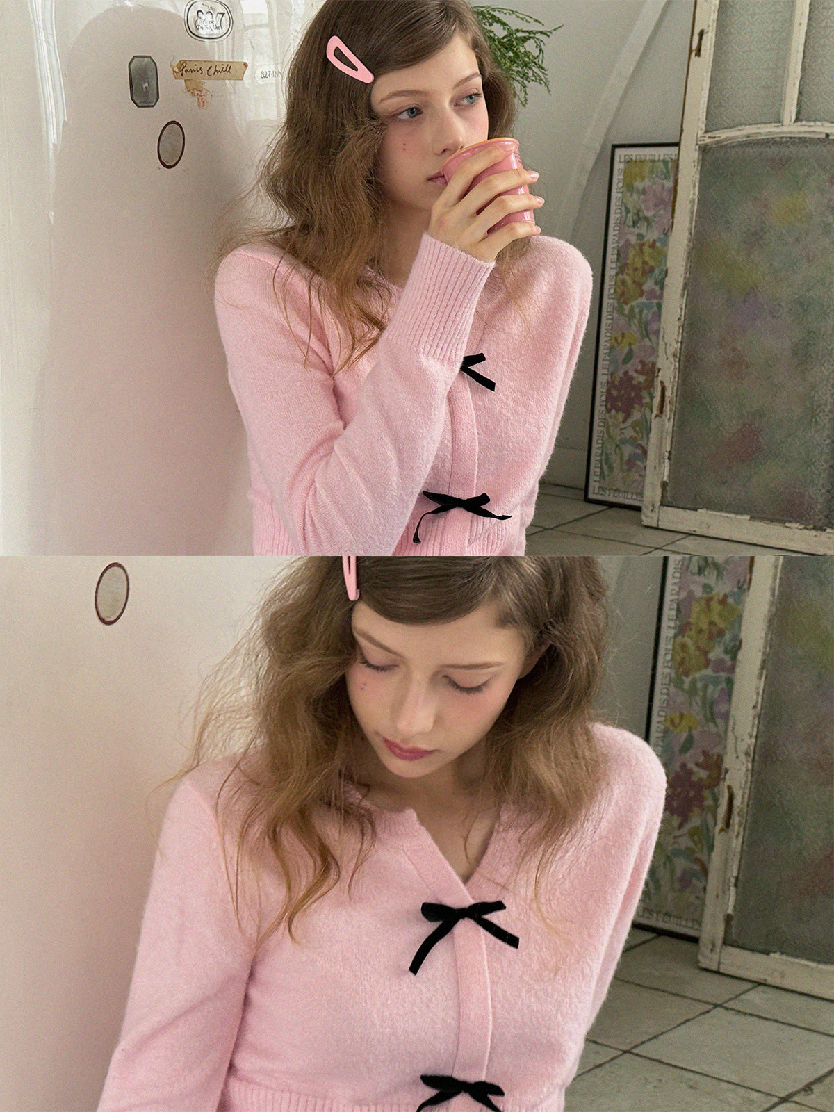 [TWEE] Áo Len Cổ Chữ V Ba Dải Ruy Băng Landon