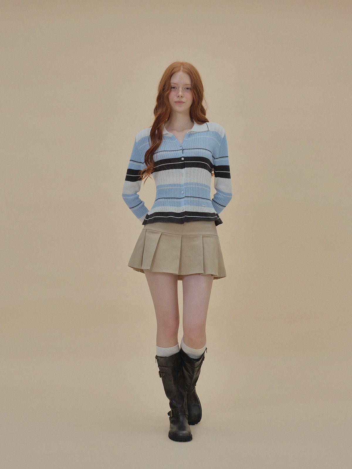 [TWEE] Polt Contrast Collar Stripe Knit