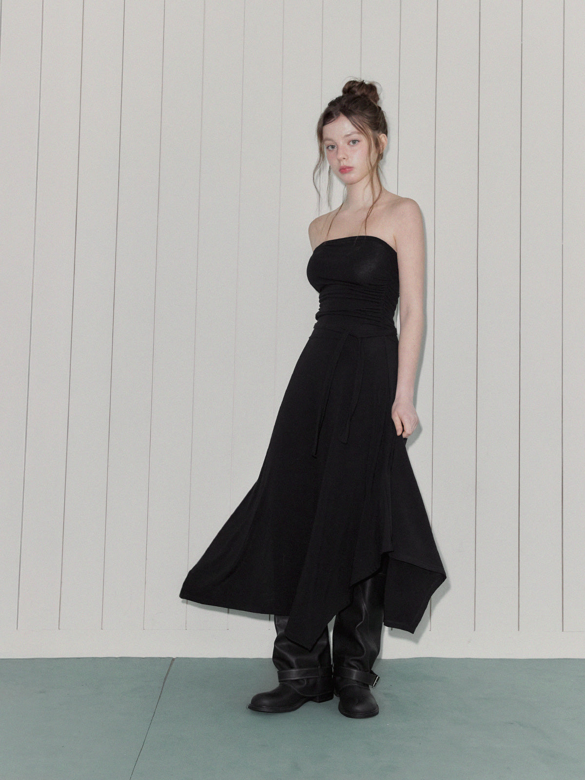 [TWEE] Letin Shirring Top Flare Long Dress (Strap Set)