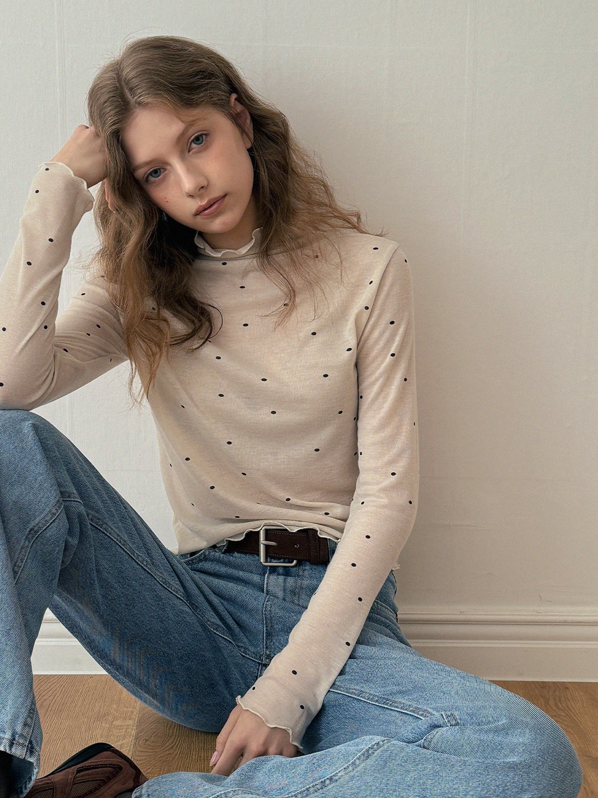 [TWEE] Bendi Dot Turtleneck Long-Sleeve T-Shirt