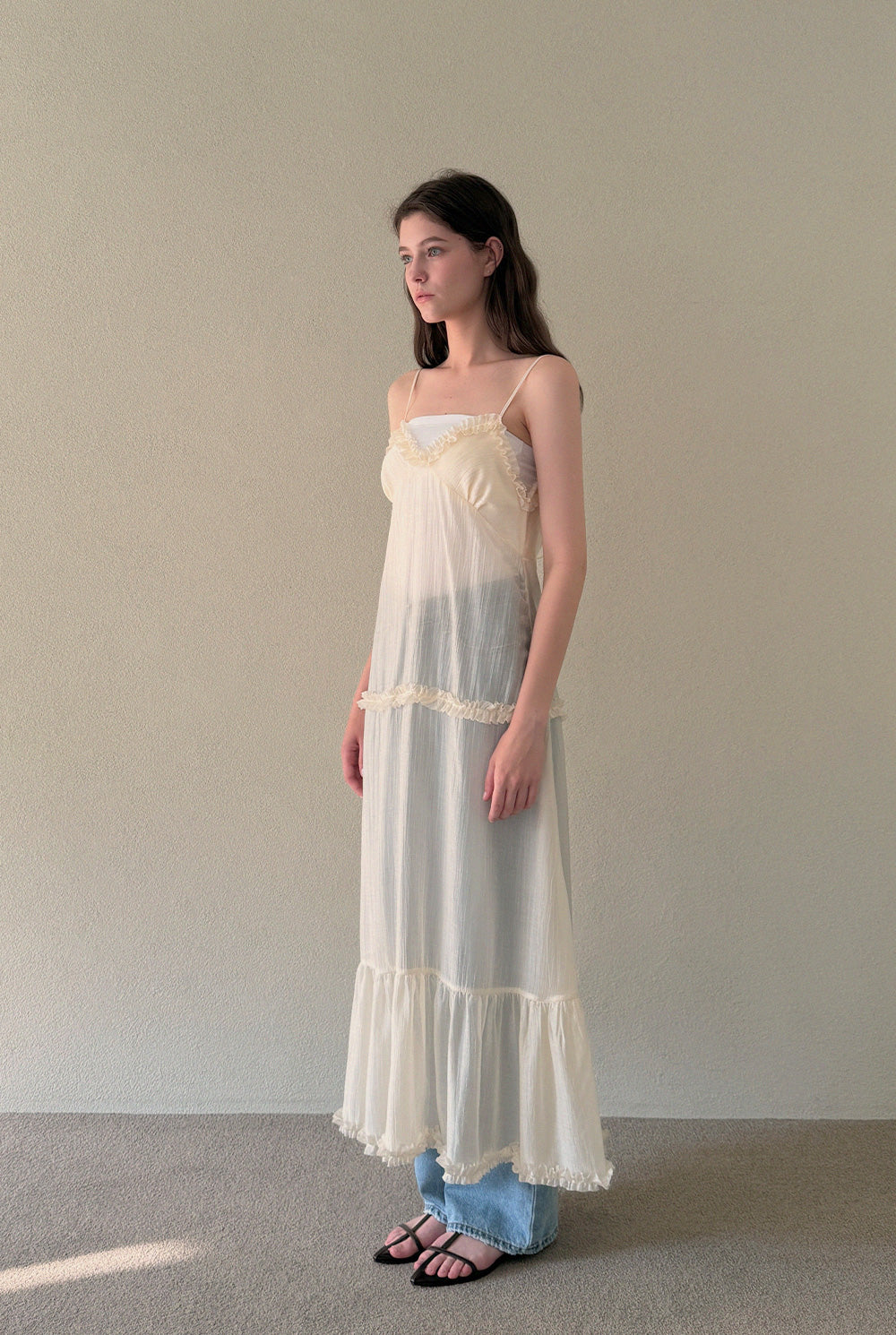 [TWEE] Mille See-Through Frill Sleeveless Long Dress