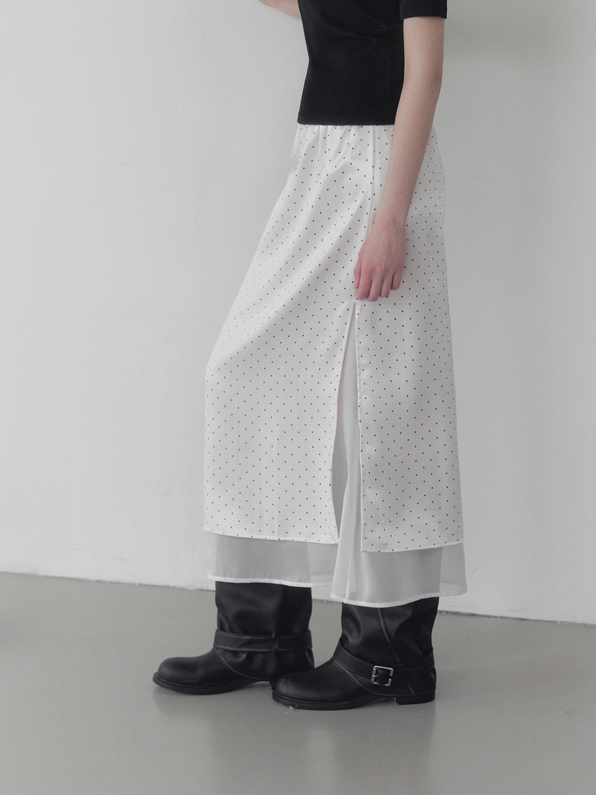 [TWEE] Purd dot layered banding long skirt