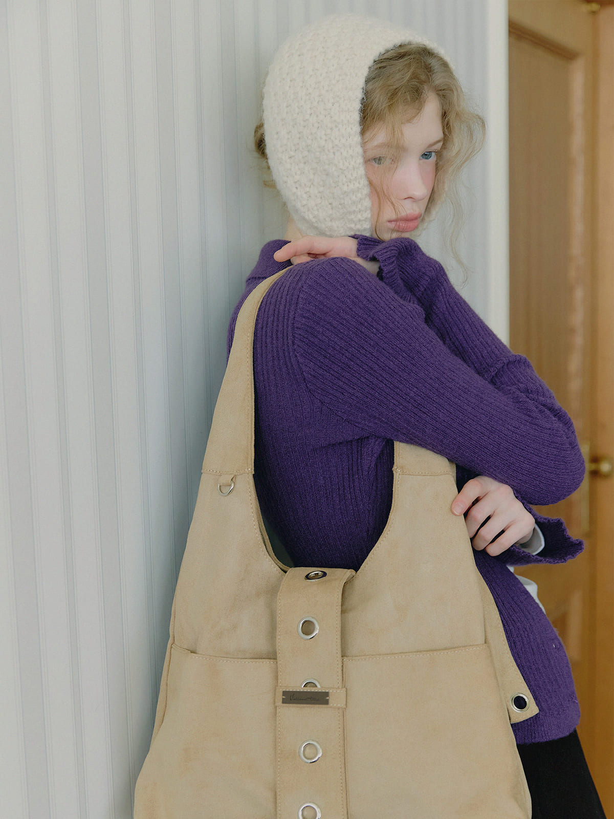 【TWEE】Tails-Kragen gerippte Langarm-Strickjacke