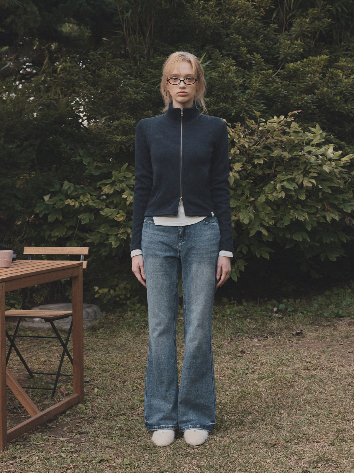 [TWEE] ラストリブ長袖ジップアップ