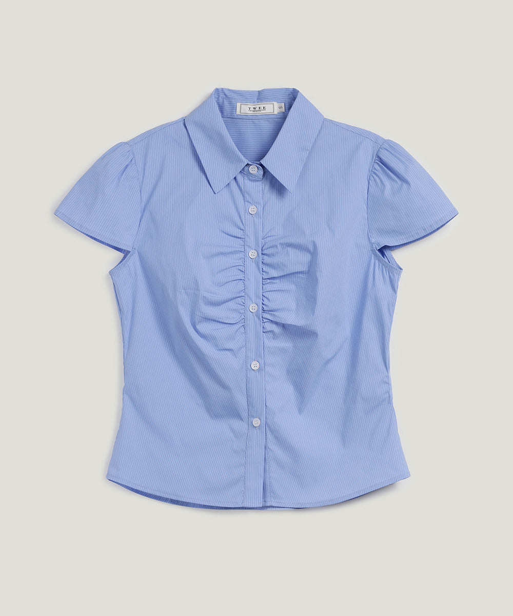 [TWEE] Faden Shirring Cap Sleeve Bluse