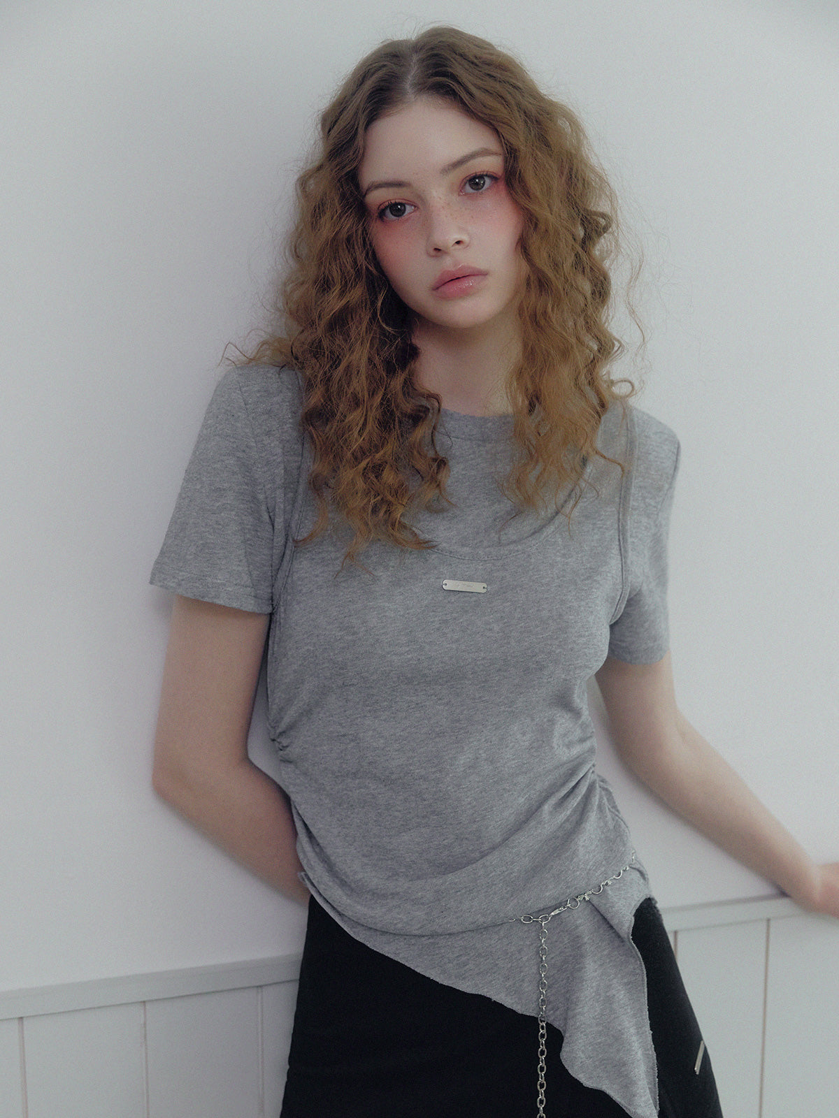 [TWEE] Bilzen layered unbalance frill short sleeve t-shirt