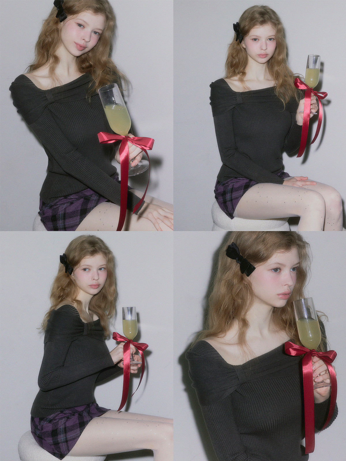 【TWEE】Turing Ribbon Drape Ribbed Knit